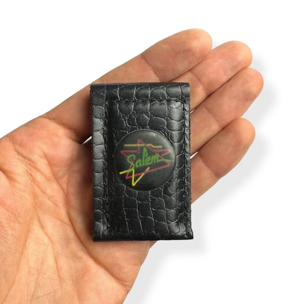 VTG Lot of 3 Salem Cigarette Magnetic Money Clip Black Leather‎ Embossed Pebble
